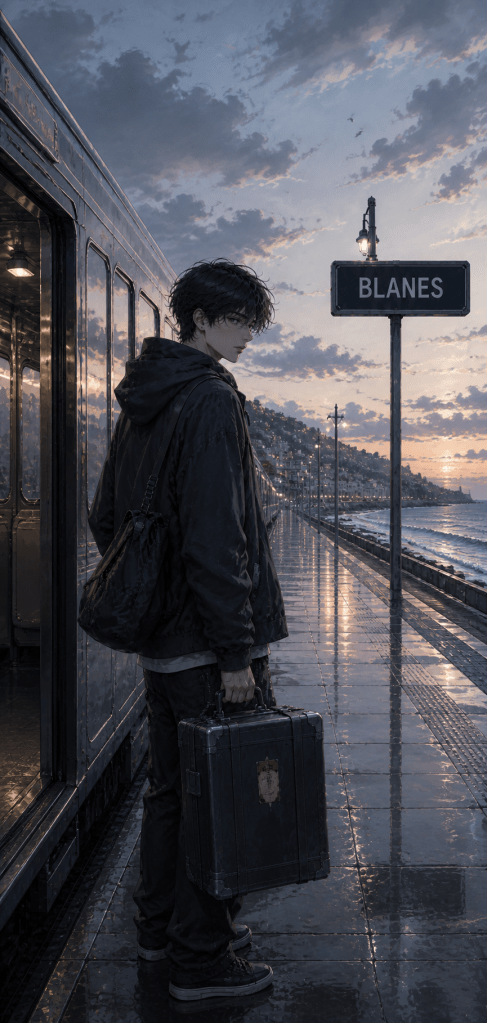 Elian Dorado llegando a Blanes al atardecer