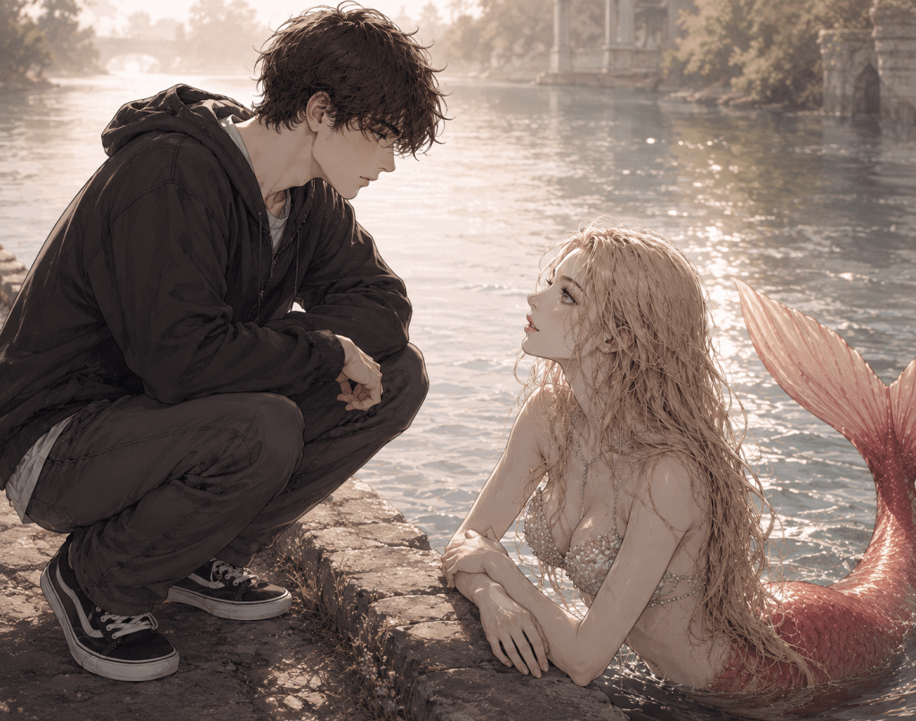 Elian Dorado junto a Aya en la orilla del río Tordera