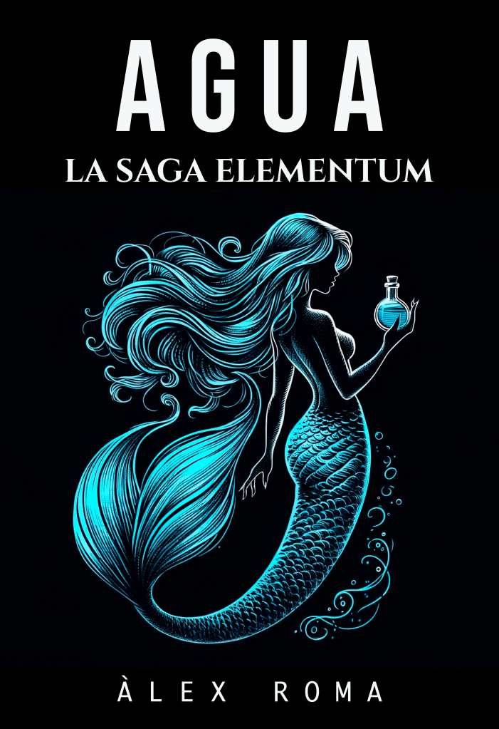 Portada de Agua, primer libro de la Saga Elementum, con una sirena sosteniendo un frasco mágico
