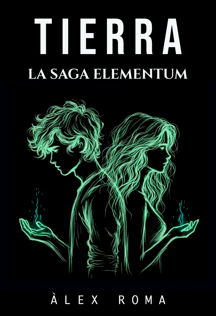 Portada de Tierra, cuarto libro de la Saga Elementum, con Elian y Aya unidos por la simbiosis del Poder del Agua.