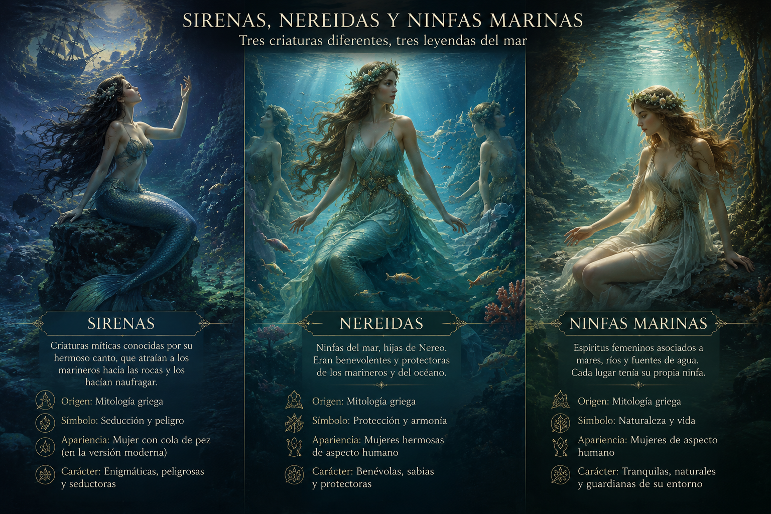 ¿Cuál es la diferencia entre sirenas, nereidas y ninfas marinas?