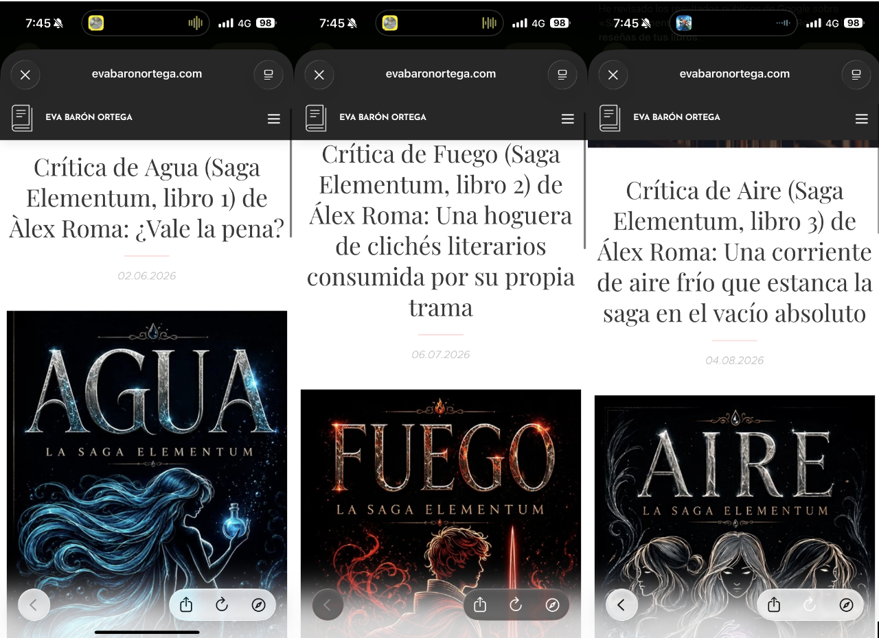 Eva Barón Ortega y Saga Elementum: tres críticas, unas portadas fuera de fecha y demasiadas preguntas sin respuesta